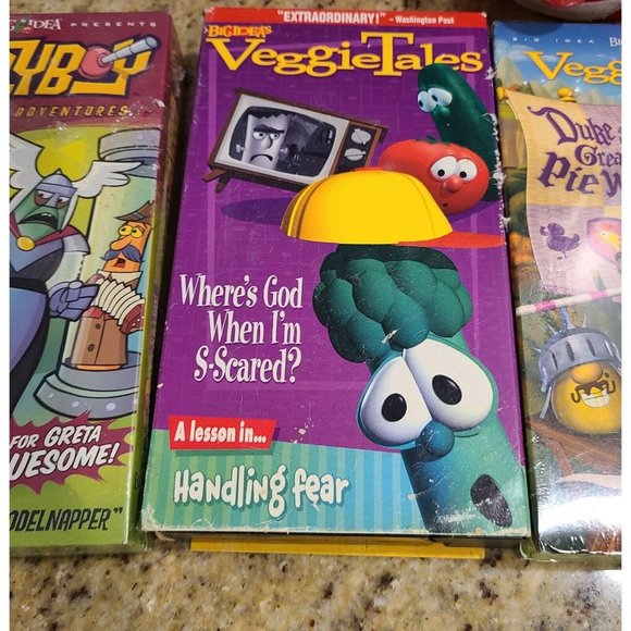 Veggietales VHS Lot of 4. 3 are New Sealed. And 3 Plush Tomato Cucumber - Picture 2 of 12